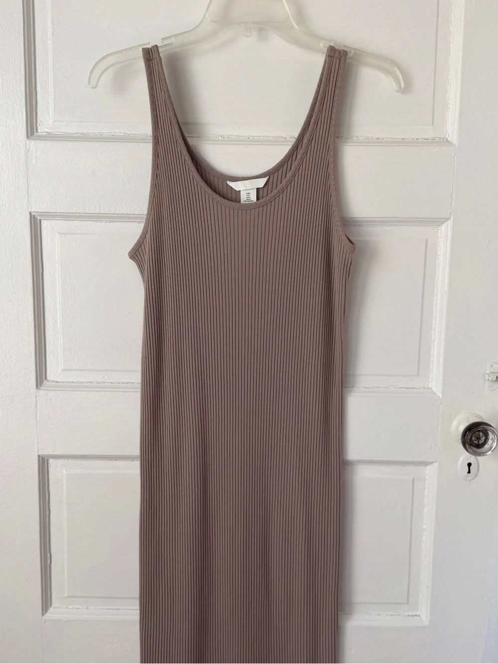 H&M Taupe Ribbed Knit Sleeveless Maxi Dress Neutral Casual Summer Cotton Blend L